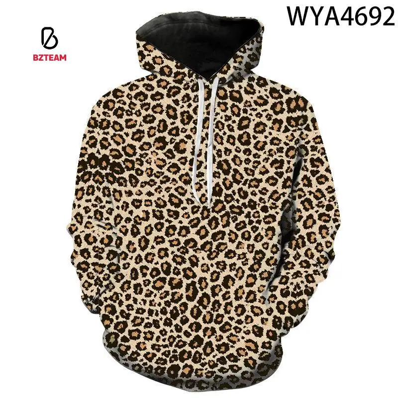 

BZTEAM 2021 New Leopard Print Hoodie Boys and Girls Funny Animal Fur Sweatshirt 3D Printing Casual Boys and Girls Pullover Cloth