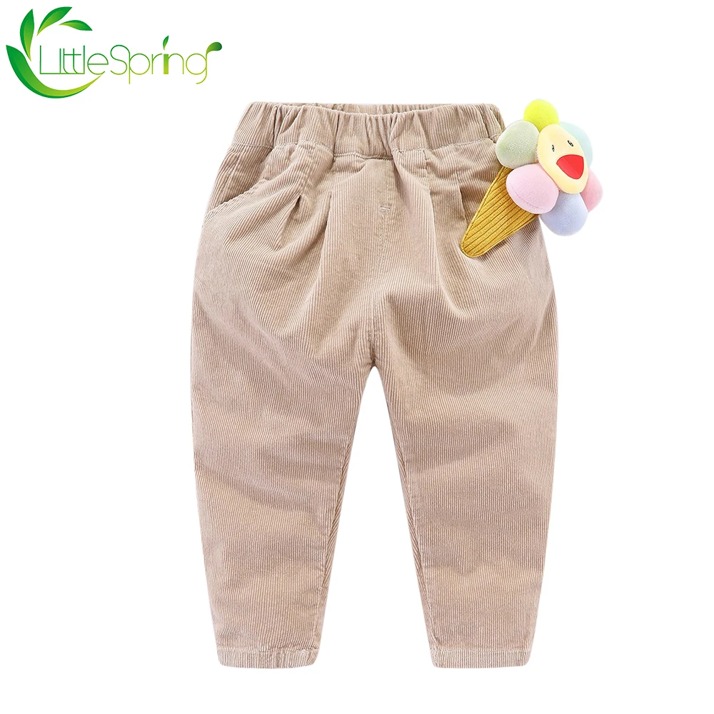 LittleSpring/детские брюки Вельветовые штаны для мальчиков Однотонные шаровары Теплые