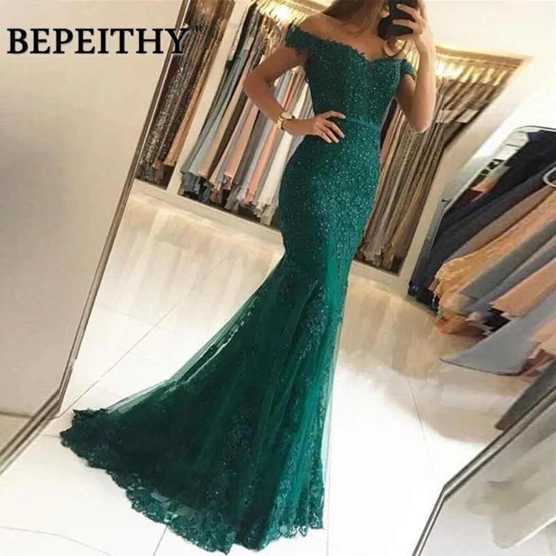 BEPEITHY 2021 зеленое кружевное длинное платье для выпускного вечера с открытыми
