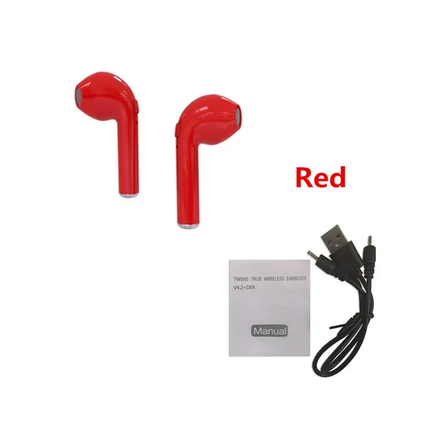 I7s TWS Bluetooth наушники стерео вкладыши беспроводные Bluetooth наушники спортивные многофункциональные наушники-вкладыши для Android IOS - Цвет: 2 red with cable