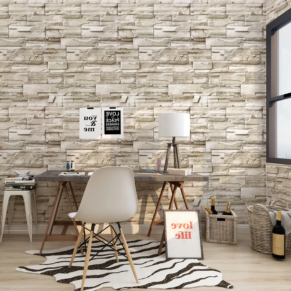 

3D Faux Stone Brick Vinyl Self-adhesive Wallpaper For Bedroom Living Room Walls Home Decoration Sticker waterproof Wallpapers