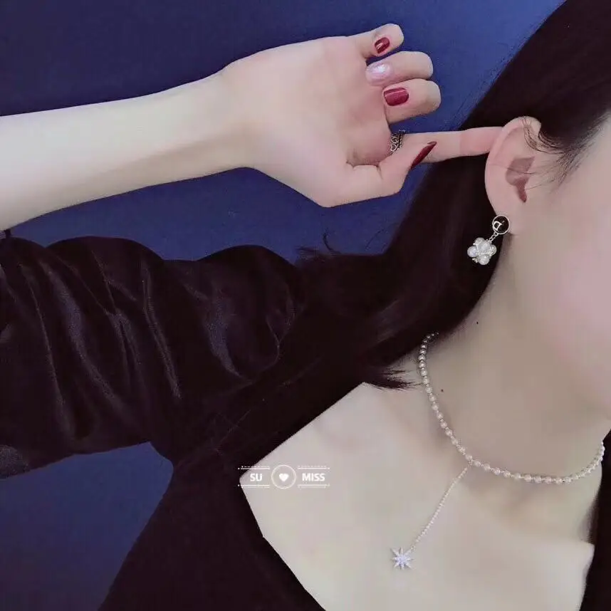 

New Fashion Enamel Heart Drop Earrings Women's Geometric Imitation Pearl Korean Gold Love Bijoux Jewelry Gifts