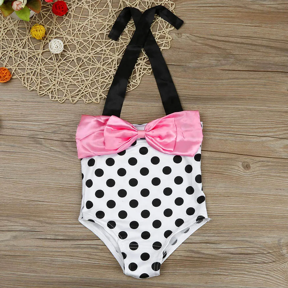 

Kids Baby Girls One Piece Swimsuit Halter Polka Dot Print Bow Swimwear Bathing Suit Beachwear Bodysuit maillot de bain C1291