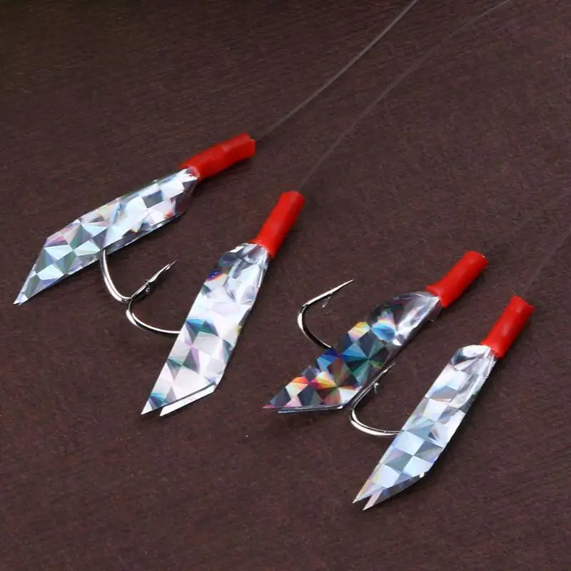 4pcs Size 1/0 Barbed Sabiki Hook Rigs w/ Laser Paper Tail Artificial Lure Fishing Tools Accessories Tackle Pesca | Спорт и