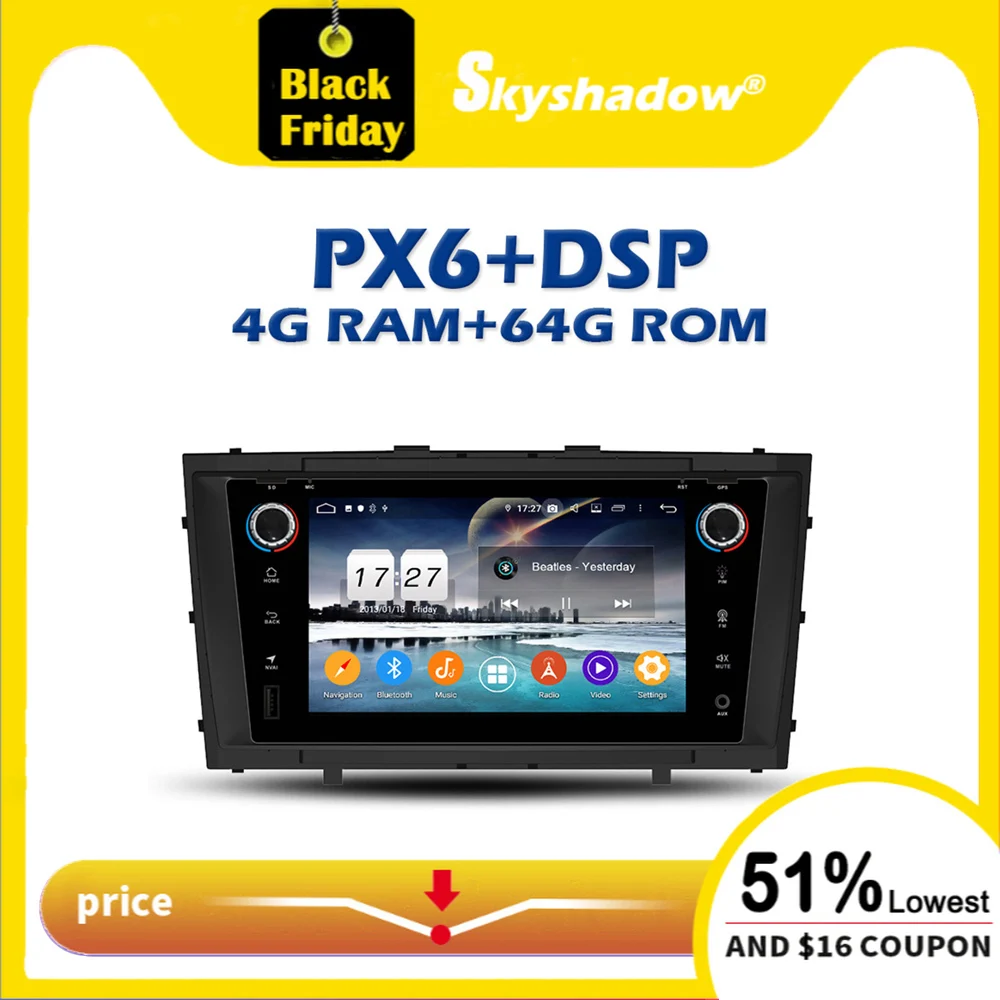 Автомобильный DVD плеер PX6 IPS DSP Android 10 0 4 Гб + 64 Wifi RDS радио GPS карта Bluetooth 5 для Toyota Avensis