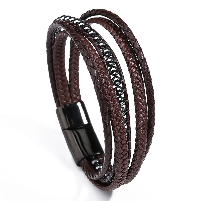 Brown Black ZG кожаный браслет мужской черный нержавеющая сталь магнитная пряжка бусины браслет ювелирные изделия лучший подарок мужские s браслеты - Окраска металла: Brown Black