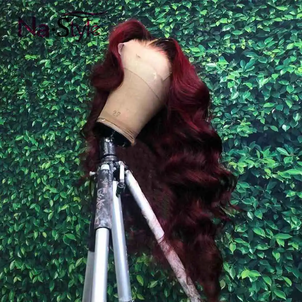 Бургундия 99j парик фронта шнурка красные человеческие волосы парики цветные 360