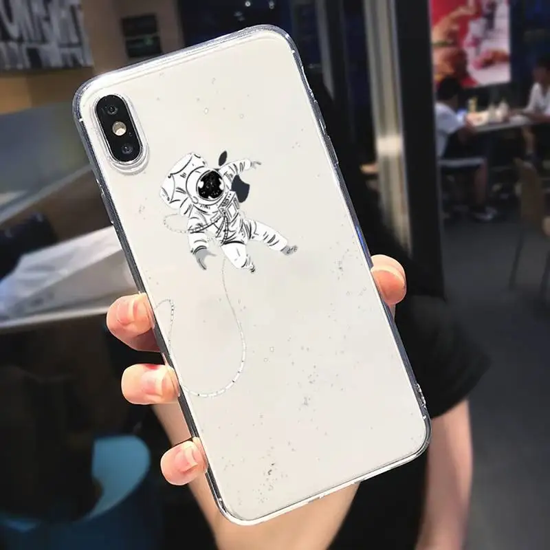

Black White Moon Stars Space Astronaut Phone Case Transparent soft For iphone 5 6 7 8 11 12 s c se plus mini x xs xr pro max