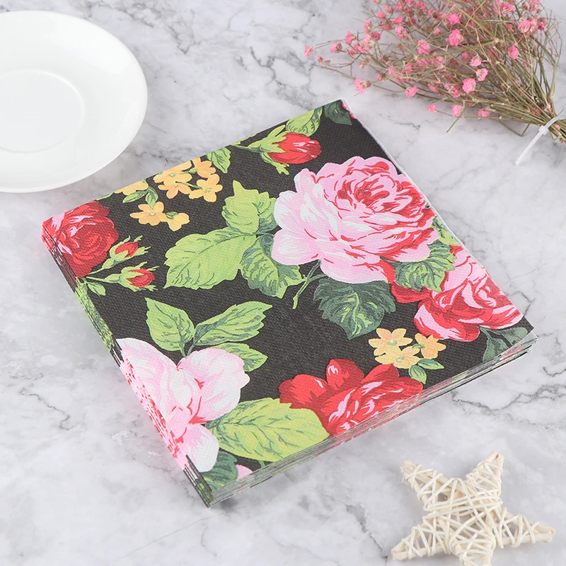 

20pcs/bag Rose Paper Napkin Party 100% Raw Wood Pulp Paper Napkin For Wedding Baby Birthday Home Decoration Supplies
