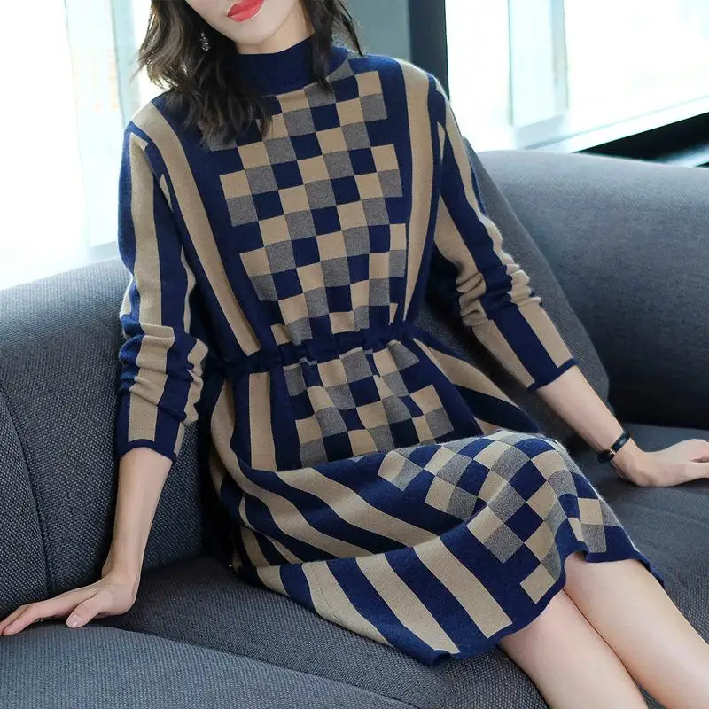 Женское платье большого размера осеннее и зимнее модное Облегающее вязаное в