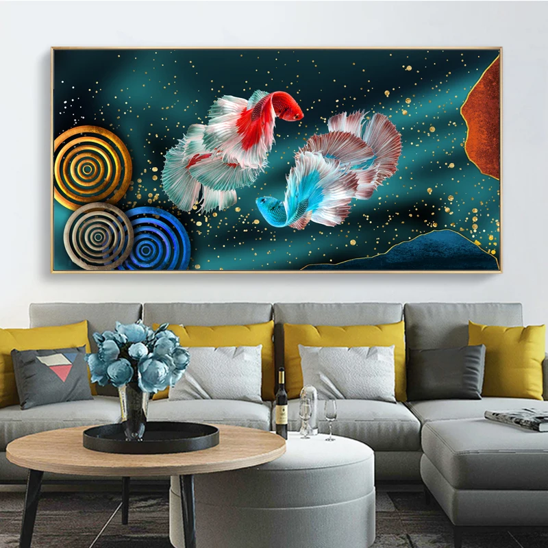 

RELIABLI ART Koi Fish Feng Shui Carp Lotus Pond Pictures Canvas Painting Wall Art For Living Room Modern Home Decor NO FRAME