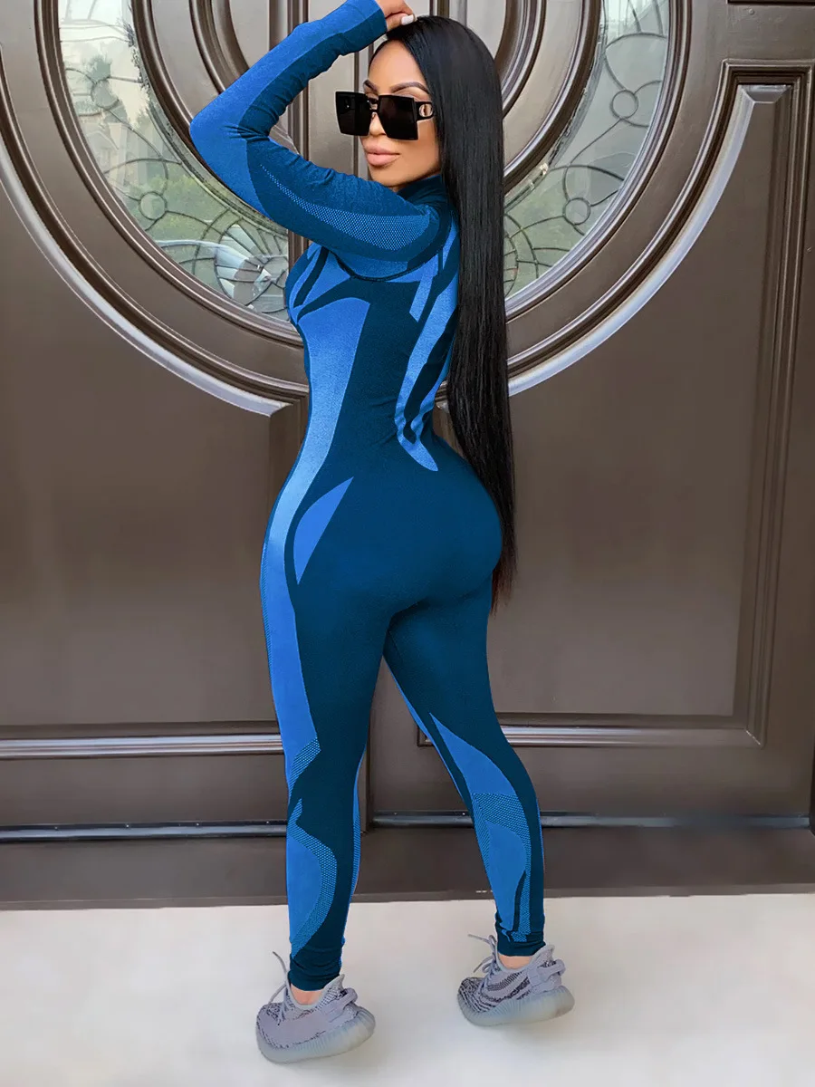 

Jumpsuit Sportswear Zipper Design Patchwork One-piece Jumpsuit