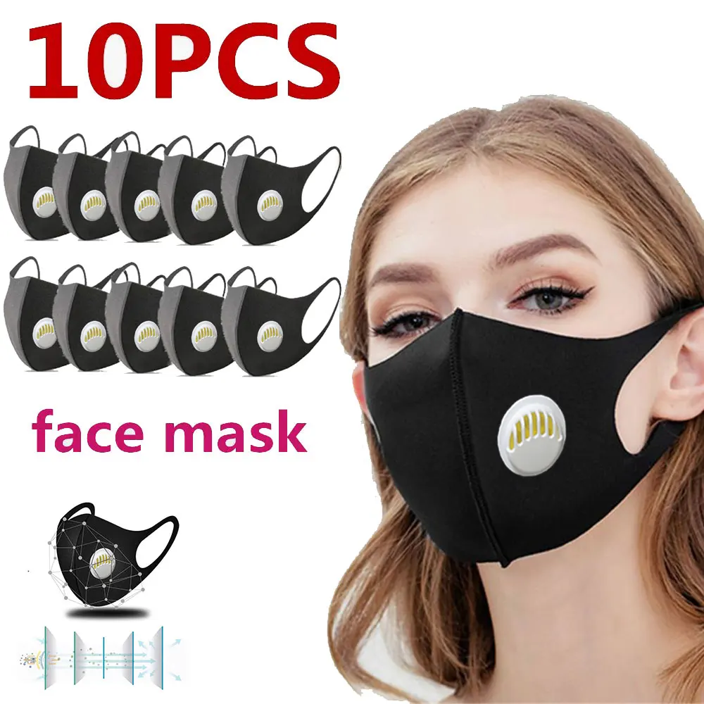 

10 pcs Shipping Vogue Unisex Cotton Activated Carbon Filter Mask Cotton Breathing Valve Pm2.5 Mask Dustproof Antibacterial Mask
