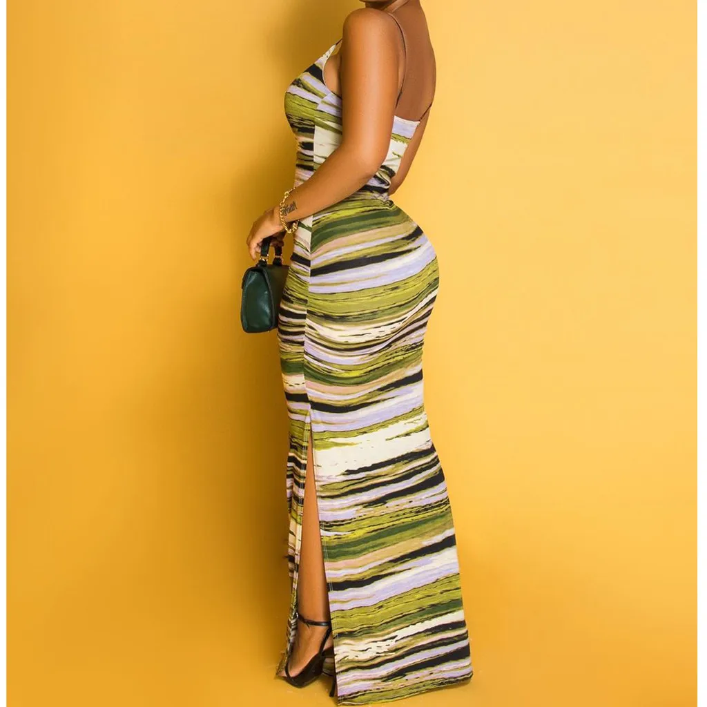 Платье женское длинное с принтом на бретельках без рукавов|Женские платья| |