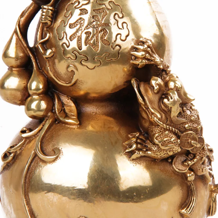 

LAOJUNLU Pure Copper Gourd Gold Toad Lucky Ornaments Feng Shui Bronze Metal Crafts, Small PiXiu gourd