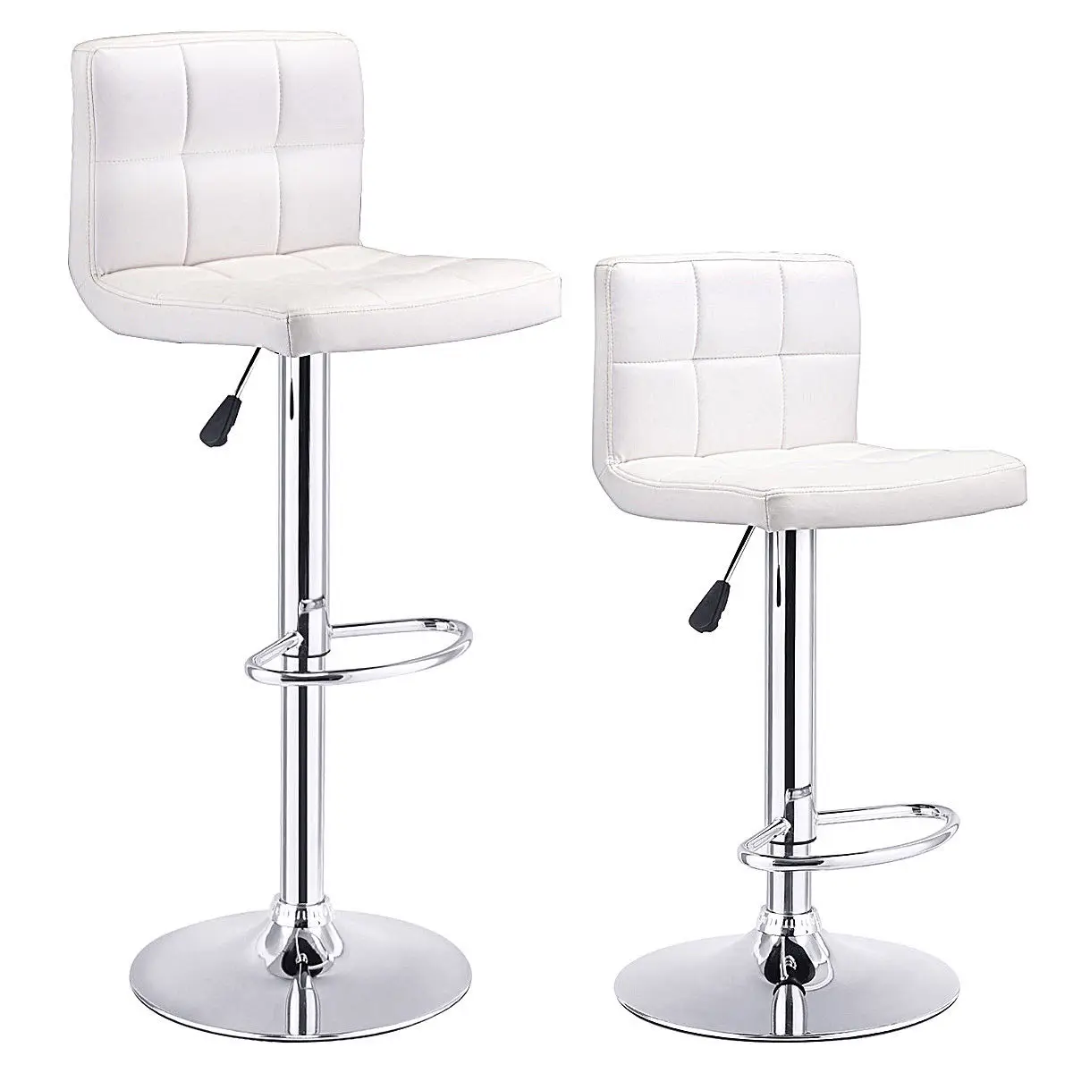 

Costway Set Of 2 Bar Stools PU Leather Adjustable Barstool Swivel Pub Chairs White HW53840WH