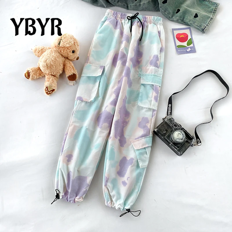 

Женские брюки-карго в стиле Харадзюку, новинка 2021, спортивная одежда с принтом тай-дай, свободные брюки для бега, мужские брюки с эластичной талией, модные брюки