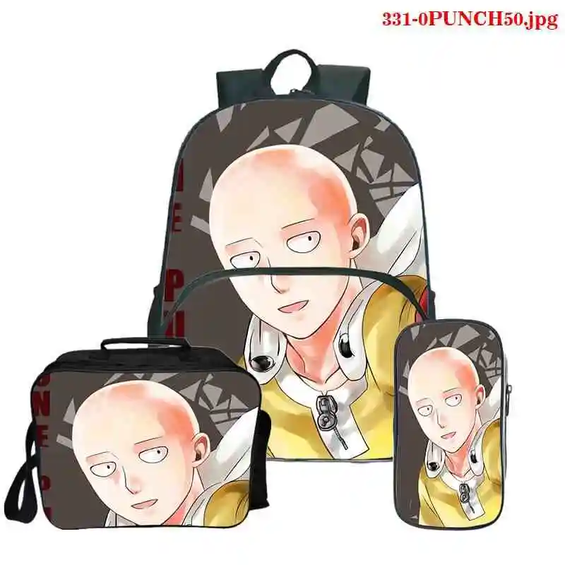 

Рюкзак с принтом ONE PUNCH для мужчин Ulzzang, школьный ранец для учеников колледжа, сумка для книг, 3 шт./компл., чехол-карандаш для девочек-подростко...