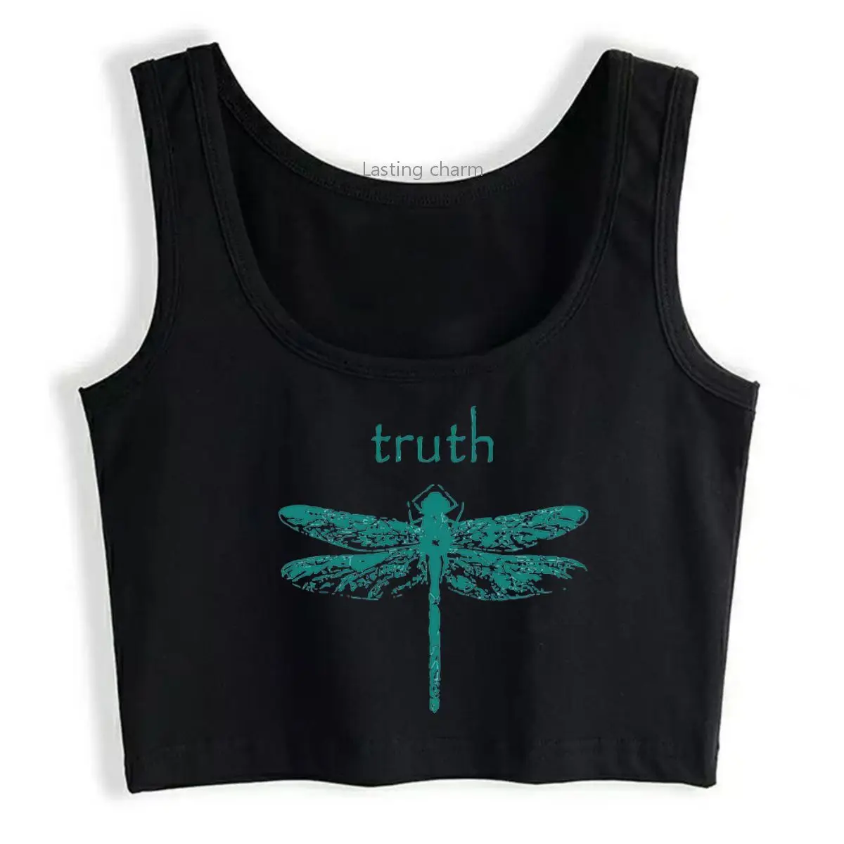 

Dragonfly turquoise truth damselfly wings crewneck crop top Women's Summer Crew Neck Sport Tank Top