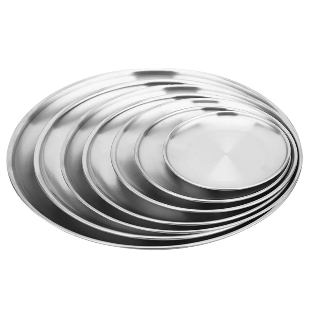 

European Style Dinner Plates Multipurpose Round Serving Plates Stainless Steel Tray Mirror Polish Finished Kitchen Trays