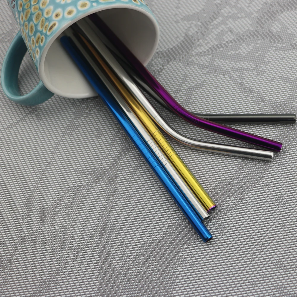 5Pcs/Set Metal Reusable Drinking Straw 304 Stainless Steel Wide 12mm Eco Friendly With Cleaner Brush Box | Дом и сад