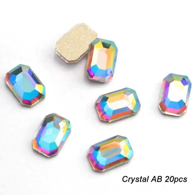 20 pcs Nail Art Rhinestones Flat Back Rectangle Shape Glass Crystal stone For 3D Nail Design Art Rhinestones Decorations - Цвет: crystal AB