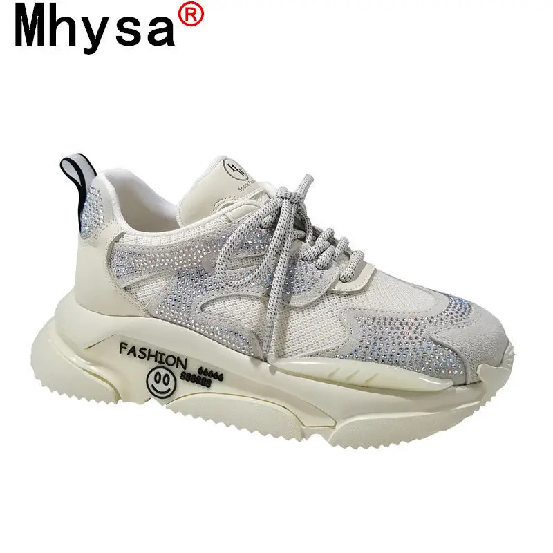 

Shoes for Women 2021 New Spring Women Sneakers Breathable Chunky Platform Shoes Fashion Round Toe Bling Rhinestone Casual Shoes