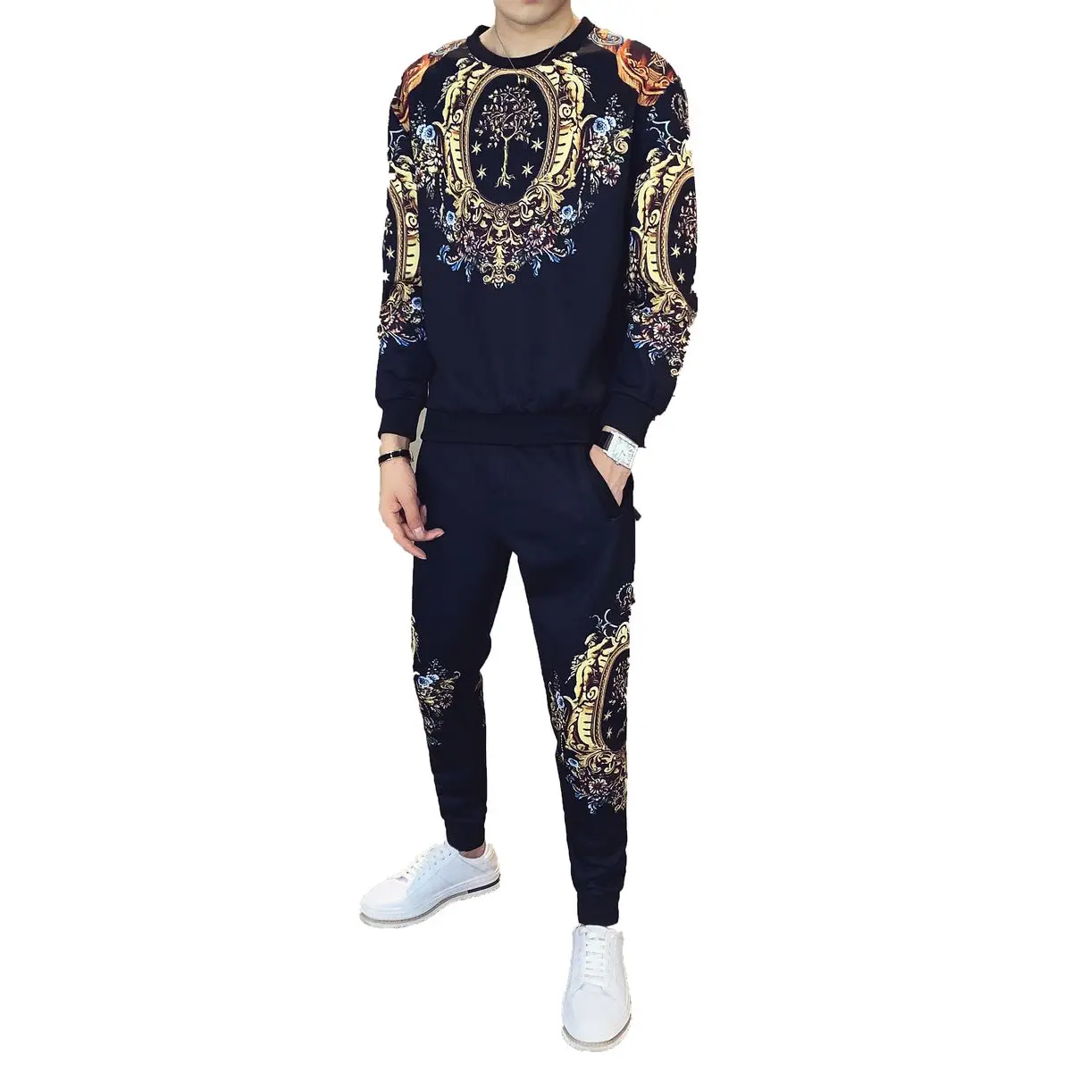 Пуловер с цифровой печатью и длинным рукавом свободный трендовый Универсальный