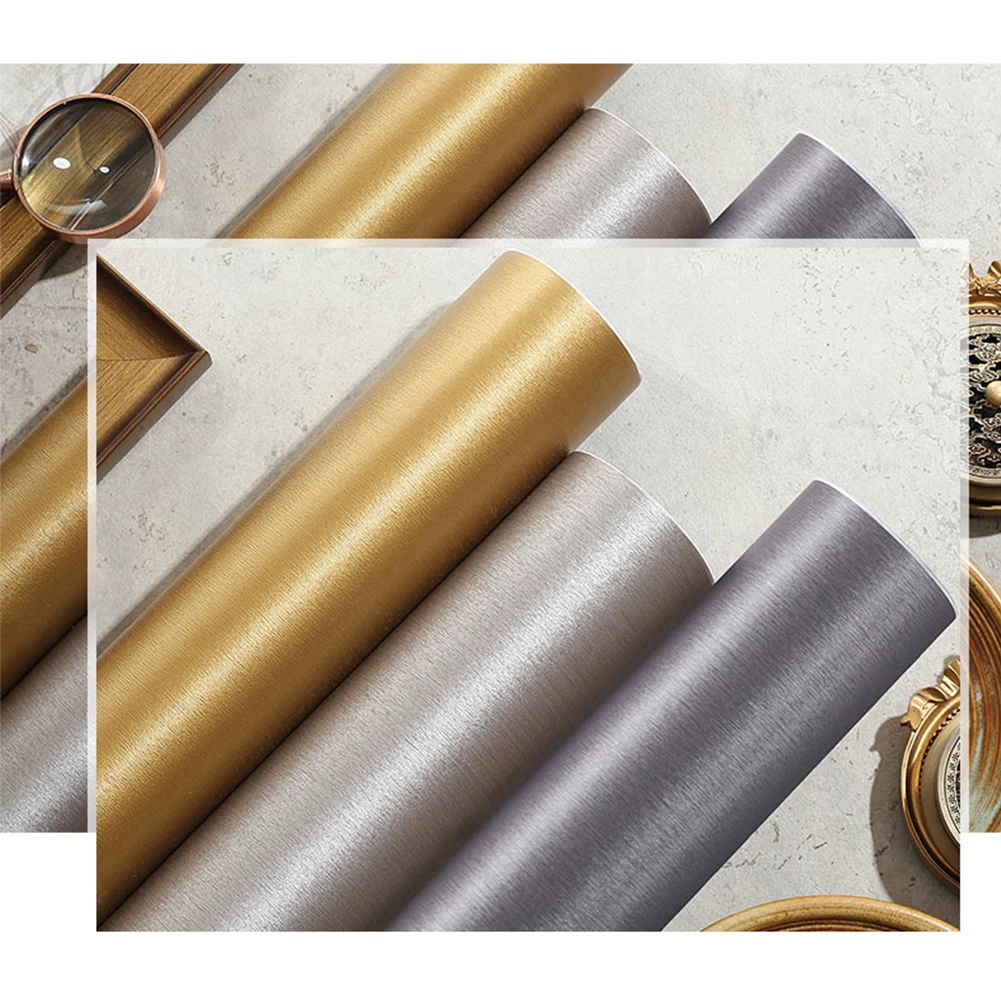 

Thick Metal Effect Wallpaper Self Adhesive Silver Brushed Gold Waterproof Renovation Sticker Fridge Decorative Desktop Film