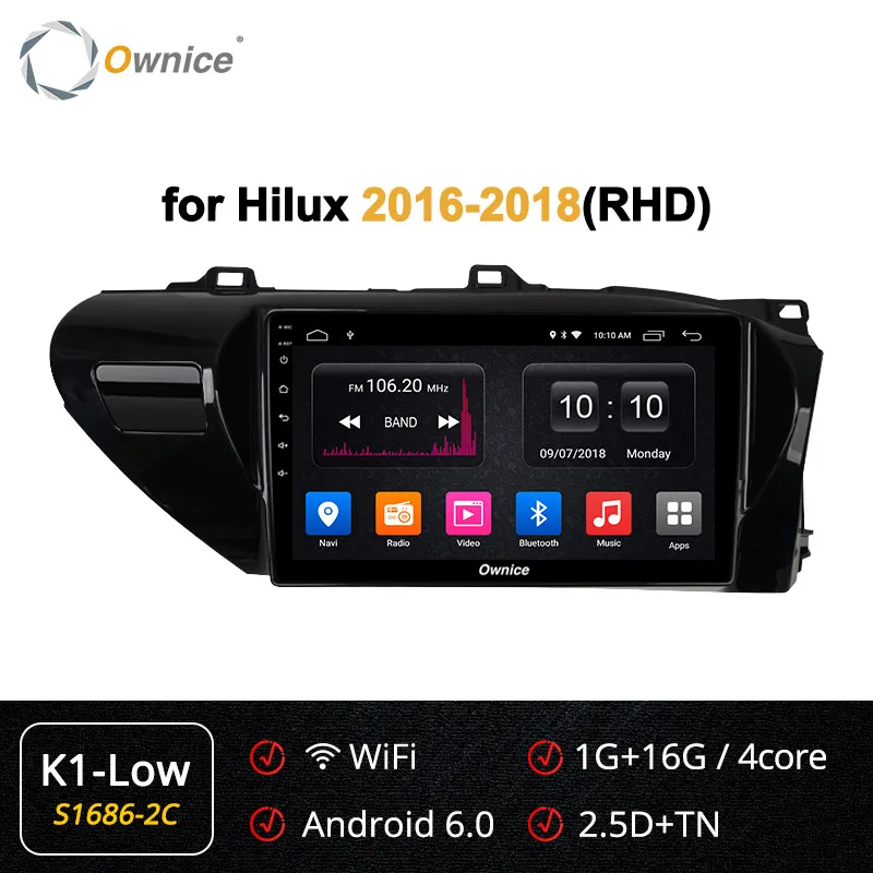 Ownice K1 K2 Android 8,1 автомобильный радиоприемник 2 din для Toyota Hilux- для автомобиля, DVD Бортовой компьютер навигации gps головное устройство аудиосистемы - Цвет: S1686-2 K1 LOW