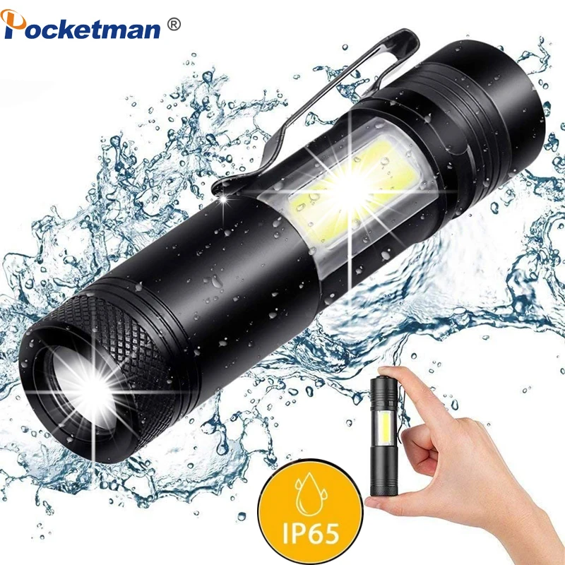 Супер яркий регулируемый светодиодный фонарь фонарик 3800LM XML Q5 + COB Применение AA 14500