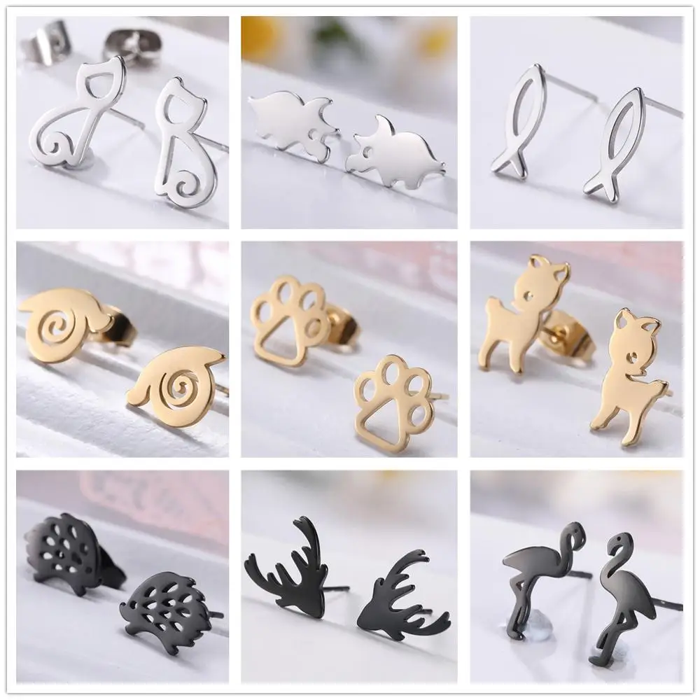 Милые серьги Skyrim в виде фламинго ежика оленя чихуахуа носорога кошки рыбы собаки