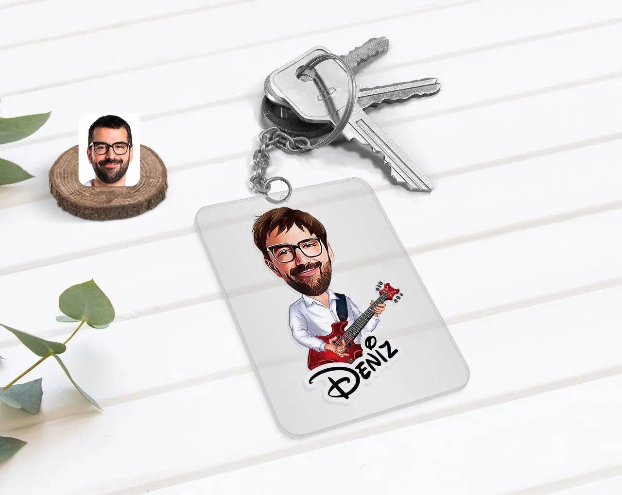 

Personalized Men 'S Gitrist Caricature Of Transparent Plexiglass Anahtarlık-2