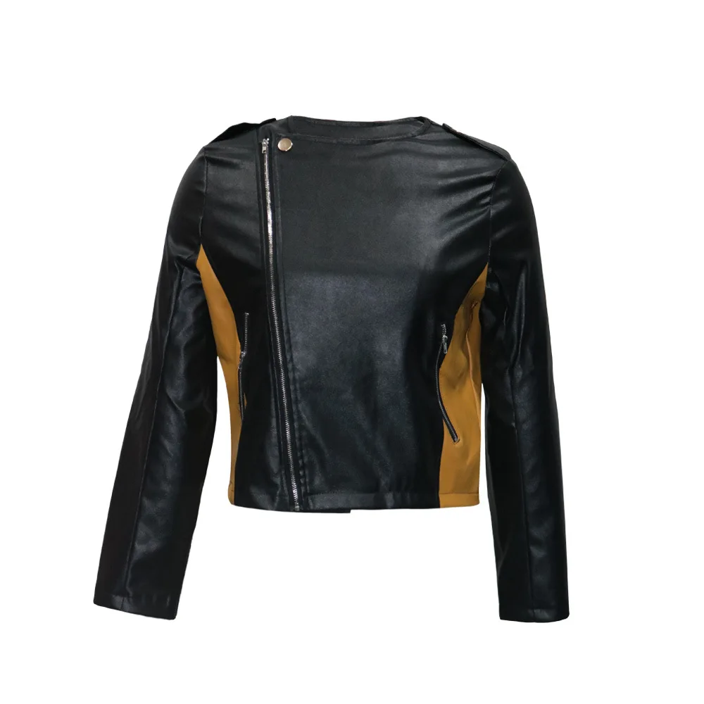 

2020 Women New Winter PU Leather Coats Patchwork Color Turn-down Collar Full Sleeve Zipper Top Jackets Coat Sexy Night Club Coat