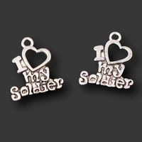 15pcs silver plated i love my soldier tags pendants retro bracelet keychain metal accessories diy charms jewelry crafts making