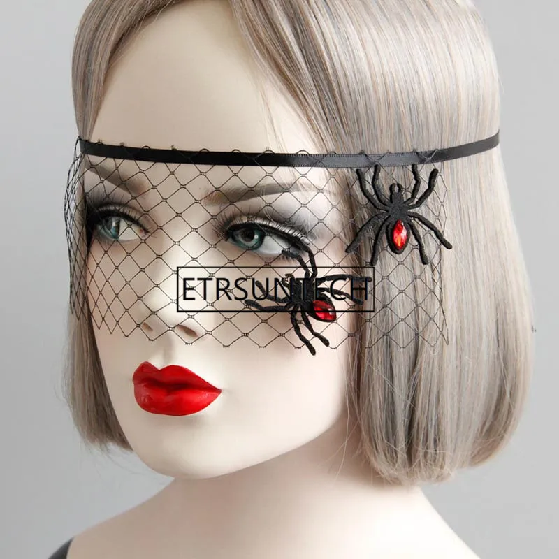 barato 100pcs Aranha Aranhas Na Malha Véu Máscara Holloween Brincos Gargantilha Mulheres Cosplay Do Partido Do Disfarce Adereços