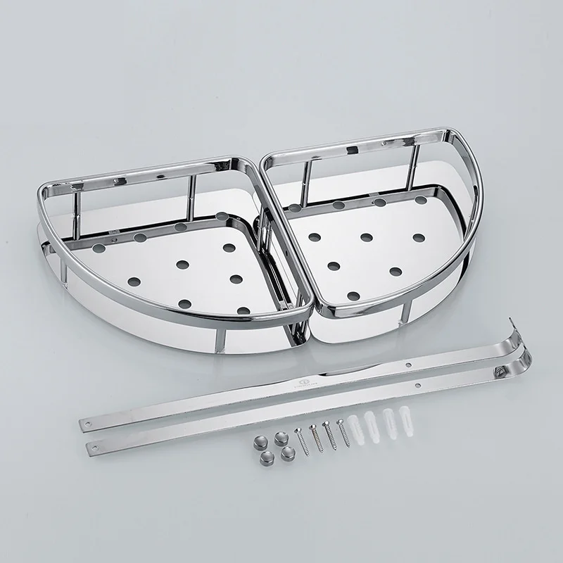 

Deluxe 304 Stainless Steel Double Tiers Corner Shower Bright Basket Shelf Tidy Rack Caddy Storage Organizer etagere mural