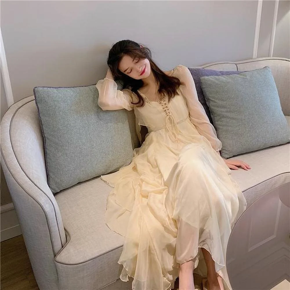 

2021 Summer Elegant Casual Women's Dresses Long Sleeve Sweet Midi Dress Females Party Wear Korean White Dress Women Elegant