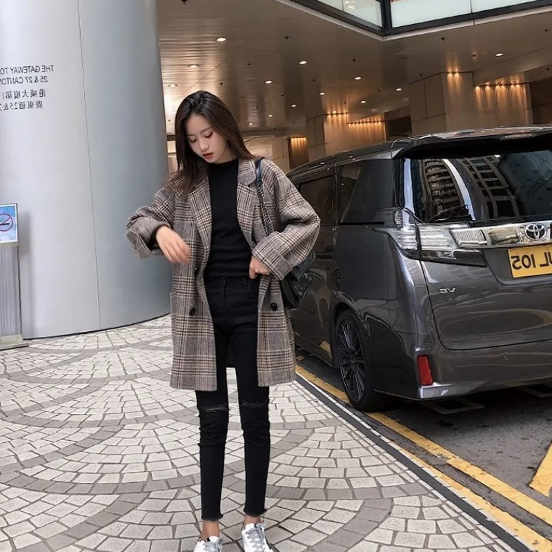 Женская зимняя клетчатая куртка Timis Li винтажная в Корейском стиле с рукавами
