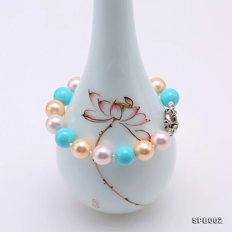 

JYX Vintage Shell Pearl Bracelet Multi Color Seashell Bracelet 10mm Christmas Gift women 7.5"