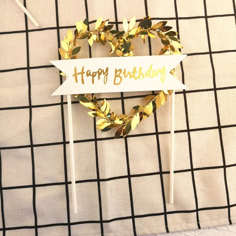 Золотой/Серебряный венок Топпер для торта на день рождения зеленый лист кекс