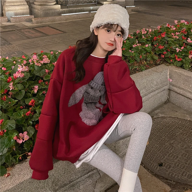 

XZ1109 2021 New three-dimensional cartoon Christmas New Year loose plus velvet thick long-sleeved Sweatshirts