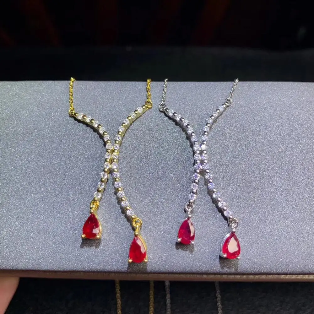 Женский кулон с красным Рубином из серебра 925 пробы|Ожерелья| |