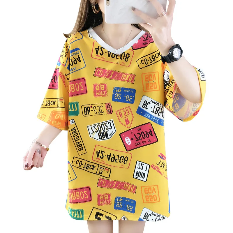 

Ins Hot Short Sleeve for Woman T Shirt Fashion Lether Print Loose Summer Print Cartoon T Shirts Aesthetic Harajuku L0631