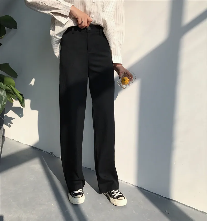 

Pants Women High Waist Straight Solid Simple All-match Korean Loose Full Length Pant Womens Trendy Leisure Pockets Trousers New
