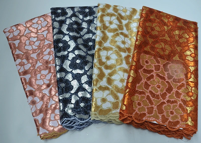 

Alisa light yellow african sequins lace fabric 2020 high quality embroidered french net laces nigerian mesh fabrics for sewing