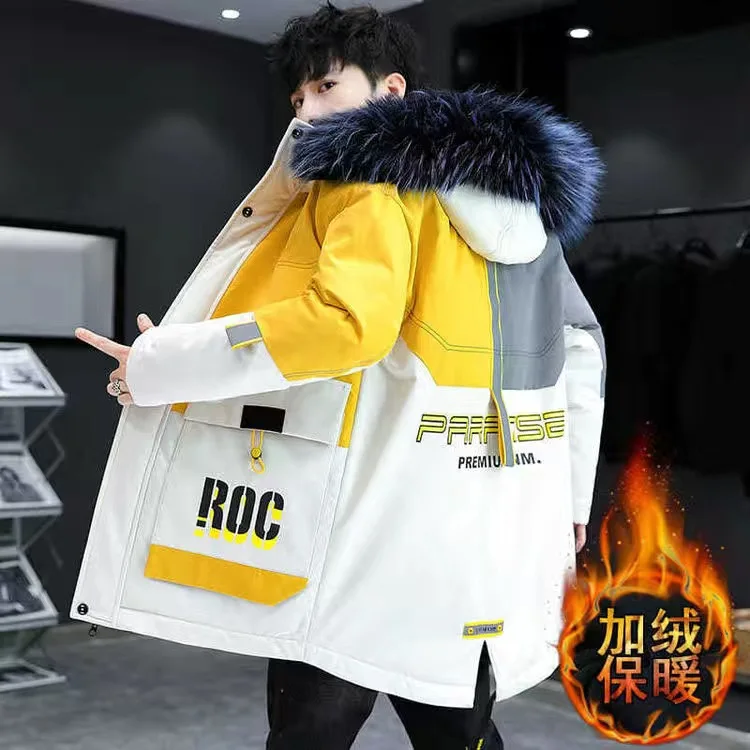 Мужская зимняя парка с хлопковой подкладкой утепленная куртка капюшоном и