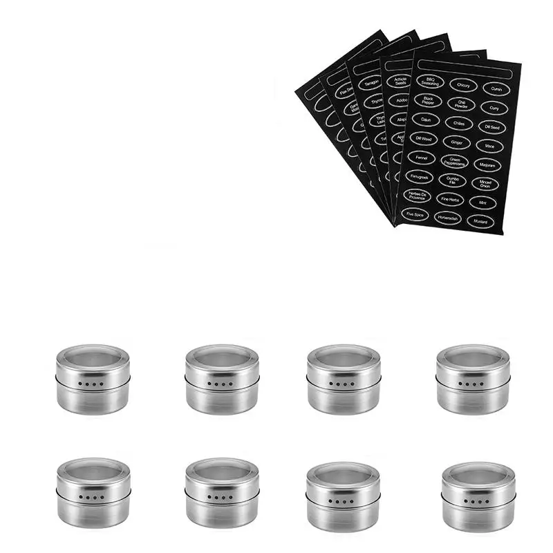 8 pcs Крышка для специй Магнитный оловянный горшок пряный соус для хранения контейнерные горшки кухонные специи держатель для перца приправа спреи инструменты для специй баночка - Цвет: 8 pcs