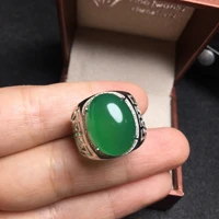 luxury silver gemstone ring for man 12mm16mm natural green chalcedony ring 925 sterling silver chalcedony man jewelry