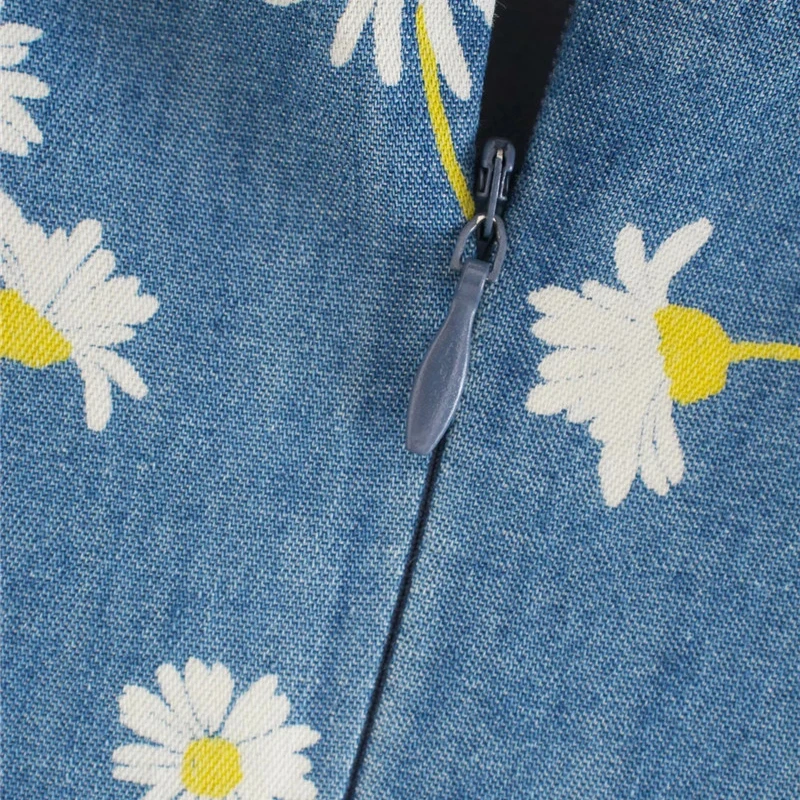 

chic lady floral print fashion summer blue denim mini dress 2020 fashion women short puff sleeve french style vintage dresses